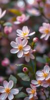 Delicate pink flowers bloom in a vibrant garden, showcasing nature's beauty during springtime photo