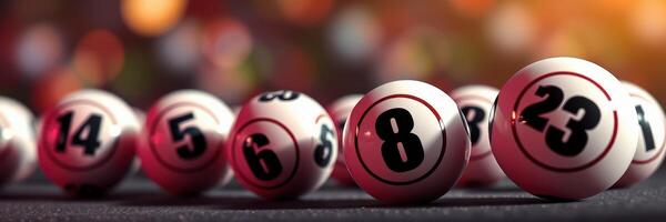 Colorful lottery balls displayed on a table create excitement during a game night event at a community hall photo