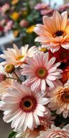 Beautiful arrangement of colorful flowers showcasing delicate petals and vibrant colors in a sunny outdoor setting photo
