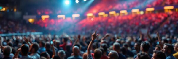 Crowd enjoys electrifying performance at indoor concert arena during nighttime event photo