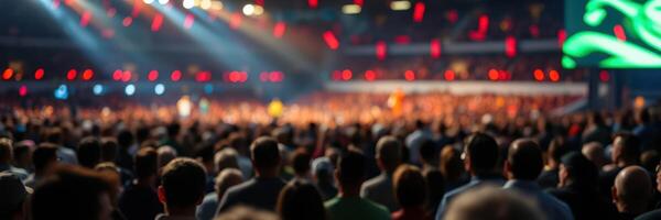 Crowd enjoying a vibrant concert with dynamic lighting in an indoor arena during an unforgettable live performance photo