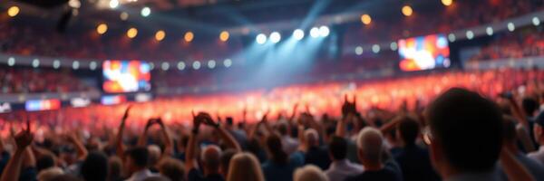 Excitement fills the arena as fans cheer during a live event in a crowded sports venue photo