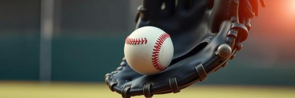 Baseball gently landing in a glove during a practice session on a sunny afternoon at the local field photo