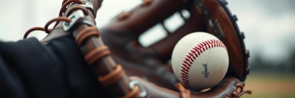 Baseball glove catches ball during twilight practice at the field in cool weather photo