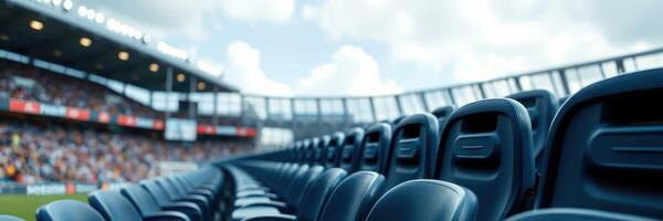 Empty stadium seats highlight anticipation for upcoming sports event on a sunny day photo