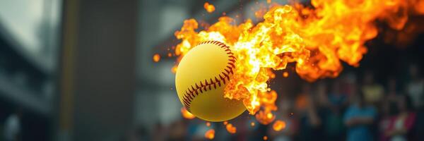 Softball bursting into flames during an exciting game in a packed stadium on a summer afternoon photo