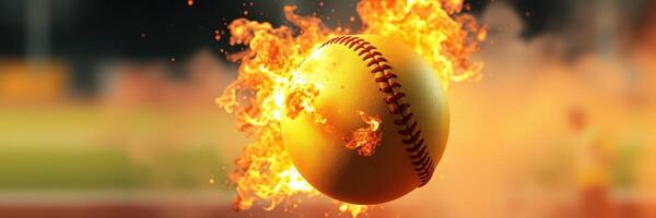 Baseball engulfed in flames during a dynamic play at a sunny sports complex photo