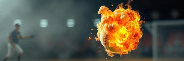 Explosive baseball pitch creates fiery spectacle during night game at the stadium photo