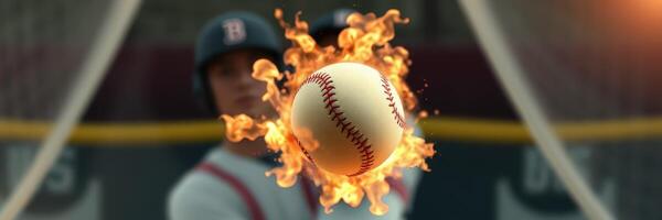 Baseball spinning through flames during an intense practice session at a sports facility photo