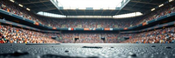 Crowd watches major sporting event in expansive stadium under a bright sky during daytime photo