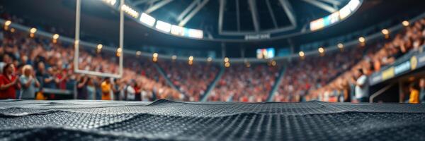 Excitement fills the arena as fans cheer during a thrilling sports event at evening time photo
