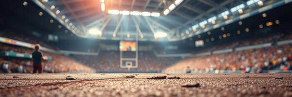 Crowd eagerly anticipates basketball game inside a large arena during an exciting event photo