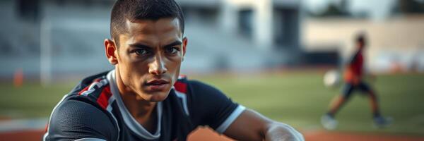 Athlete preparing for training on a field, focused on improving performance and skill development photo