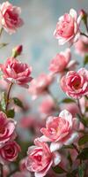 Beautiful pink roses in full bloom showcasing delicate petals and rich colors in a serene setting photo