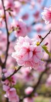 Cherry blossoms bloom beautifully in spring under clear blue sky photo