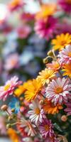 Vibrant bouquet of multicolored flowers arranged beautifully in a lush garden setting photo