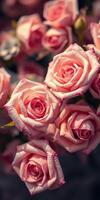 Beautiful pink roses arranged artfully in a floral display showcasing their delicate petals and vibrant colors photo