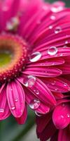 Bright pink flower with water droplets showcasing the beauty of nature in close-up during a sunny day photo