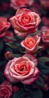 Beautiful pink roses blooming in a lush garden during the afternoon sunlight photo