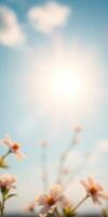 Blooming flowers under a bright sun in a clear blue sky on a warm spring day photo
