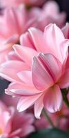 Pink flowers bloom vibrantly in a well-lit environment showcasing delicate petals and intricate textures photo