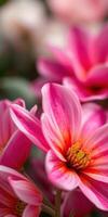 Vibrant pink flowers bloom in spring garden showcasing intricate petals and lively colors while attracting pollinators photo