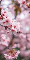 Beautiful cherry blossoms blooming in a serene park during springtime season photo