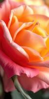 Beautiful orange and pink rose bloom showcasing delicate petals and vibrant colors in a garden setting photo