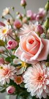 Elegant bouquet featuring soft pink roses and delicate daisies in a charming arrangement for a spring celebration photo