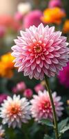 Vibrant dahlia flowers in full bloom during a sunny afternoon in a botanical garden photo