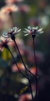Beautiful white daisy flowers with soft focus in a vibrant garden during late afternoon light photo