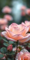 Pink rose blooms in a vibrant garden filled with soft petals during a sunny afternoon photo
