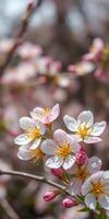 Beautiful cherry blossoms in full bloom during spring season in a vibrant garden photo