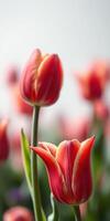 Red tulips in bloom showcasing vibrant colors in a flower garden during springtime photo