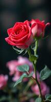 Vibrant red roses bloom in a lush garden setting, capturing the beauty of nature's floral display during daylight hours photo