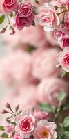 Beautiful bouquet of pink roses and delicate blooms captured in spring light photo