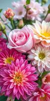 Vibrant bouquet features assorted flowers in various colors with delicate petals and lush greenery photo