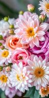 Beautiful floral arrangement featuring roses and daisies in various shades for a vibrant display photo