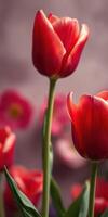 Bright red tulips bloom gracefully in a vibrant garden setting during spring season photo