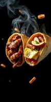 Delicious grilled skewers and fresh vegetables wrapped in warm tortillas ready to enjoy at a food festival photo