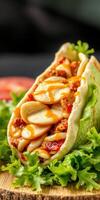 Tasty taco filled with savory ingredients and vibrant toppings on a fresh bed of lettuce photo