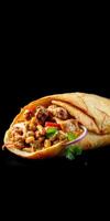Delicious burrito filled with savory ingredients, perfect for a quick meal or snack during any time of the day photo
