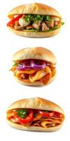 Various types of delicious sandwiches with fresh ingredients ready to be enjoyed photo