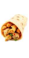 Delicious tortilla wrap filled with seasoned chicken and vegetables for a satisfying meal photo
