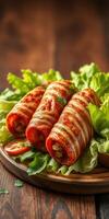 Delicious vegetarian stuffed bell peppers served on a bed of fresh lettuce with vibrant colors and textures photo