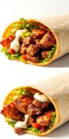 Delicious chicken wrap filled with fresh vegetables and creamy sauce ready to be enjoyed photo