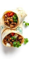Delicious wraps filled with savory ingredients, garnished with fresh herbs and vegetables photo