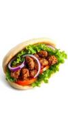 Deliciously crafted sandwich featuring grilled chicken, fresh vegetables, and soft bread served in a casual dining setting photo