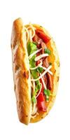 Flavorful taco with vibrant vegetables and fresh herbs ready to enjoy photo