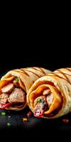 Delicious burritos filled with flavorful ingredients served on a dark background photo